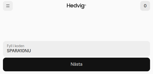 Hedvig rekommendationskod SPARA10NU